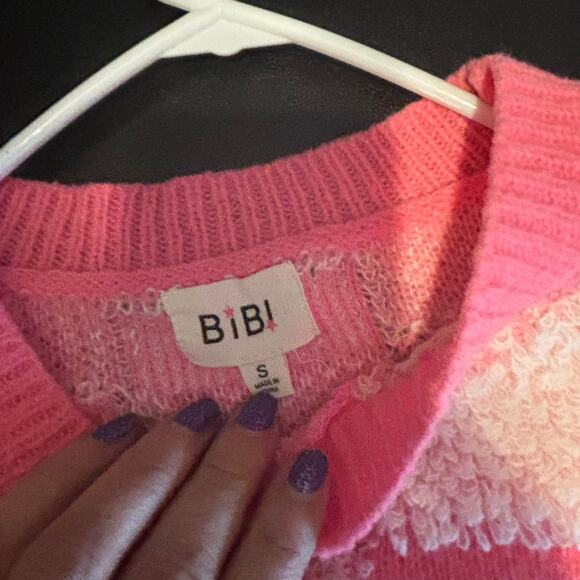 BiBi Pink White Checkered Polyester Women's Size Small S Sweater - Picture 5 of 6